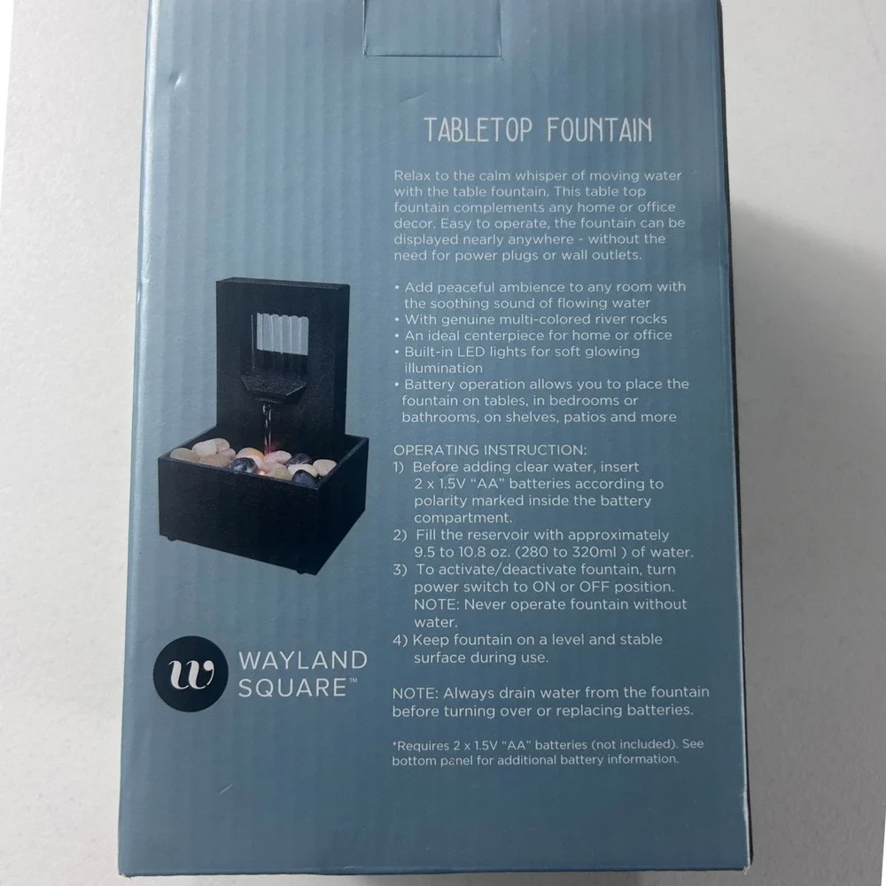 Wayland Square Tabletop Fountain Raining Spout LED Lighted Battery Operated NEW - Picture 3 of 12